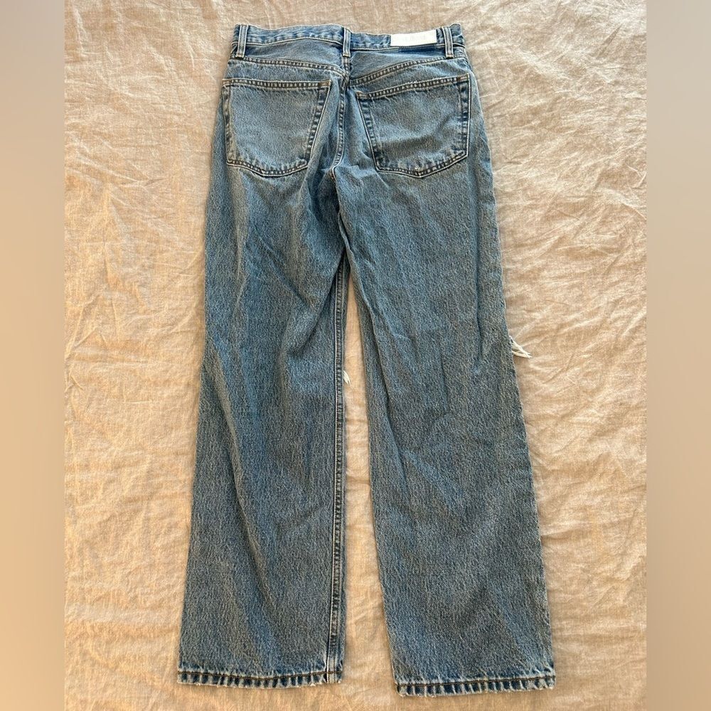 REDONE Originals Low Slung Crop Original Rigid Distressed Button Fly Blue Sz 26 - Picture 4 of 8